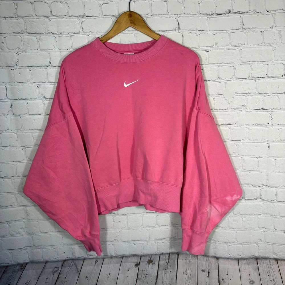 Nike Phoenix Fleece Oversized Cropped Sweatshirt Pink DQ5761-684 Womens Large‎